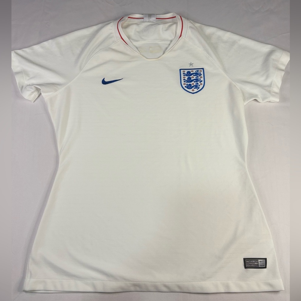 Nike Women's England White Soccer Jersey with Blue Crest